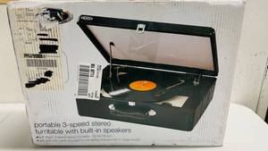 lot 43 image: Black Jensen Portable 3-speed turntable with built in speakers
