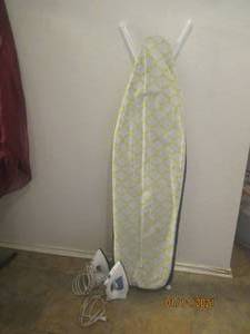 lot 100 image: IRONING BOARD AND 2 IRONS