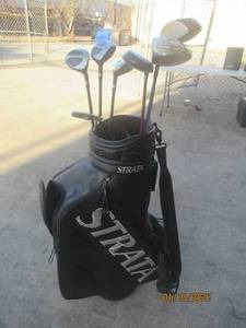 lot 151 image: STRATA LEATHER GOLF BAG WITH 7 CLUBS