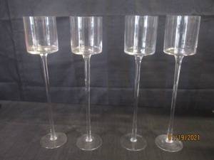 lot 221 image: TOTAL OF 4 GLASS CYLINDER PEDESTAL CANDLE HOLDERS&nbsp 17.75 TALL