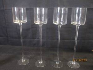 lot 222 image: TOTAL OF&nbsp 4 GLASS CYLINDER PEDESTAL CANDLE HOLDERS&nbsp 17.75  TALL