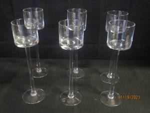 lot 233 image: TOTAL OF 6 TOTAL OF 4 GLASS CYLINDER PEDESTAL CANDLE HOLDERS&nbsp 13 TALL