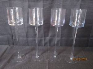 lot 263 image: TOTAL OF 4 GLASS CYLINDER PEDESTAL CANDLE HOLDERS&nbsp 16 TALL