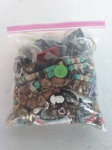 lot 44 image: Large Bag of Junk Jewelry for Crafting. Contains Rhinestones, Beads, Buttons, and more.