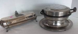 lot 105 image: Silverplate Warmer(no Handle) and Vintage Waffle Iron(no cord)