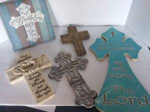 lot 35 image: Wall Crosses, Including One Canvas and One Cast Iron. 5 Pc