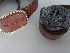 lot 43 image: Vintage Leather Western Belts with Buckles(One is Calgary)