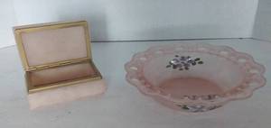 lot 139 image: Vintage Pink Bowl and Rose Quartz Jewelry Box