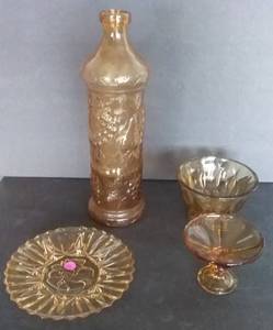 lot 79 image: YellowAmber Glass Dcor. 15 Tall Bottle made in Italy. Some Vintage&nbsp