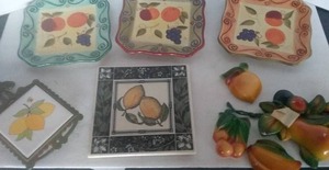 lot 165 image: 9 Pc Fruit Lot including Vintage Chalkware