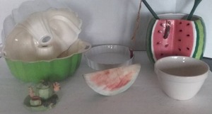 lot 167 image: Bakeware and Watermelon Dcor including Marble Watermelon Slice
