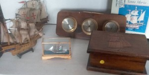 lot 172 image: Ship and Nautical Decor. Santa Maria Models, Wood Box, and More