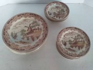 lot 180 image: Vintage Brown Windmill Transferware