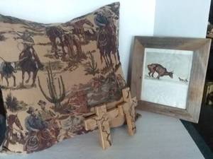 lot 240 image: Western Dcor with Xtra Large Pillow, Woodburned Crosses, and More