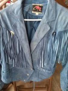 lot 280 image: Ladies Blanket Style Jacket with Fur Trim and Vintage Blue Suede Fringe Jacket. The Tiger King would be Jealous