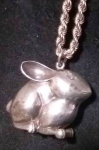 lot 267 image: Sterling Silver Rabbit Charm on Sterling Rope Necklace, Heavy, over 30 grams
