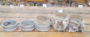 lot 297 image: Glass and Stainless Steel Country Candleholders, large Size with Burlap Bows
