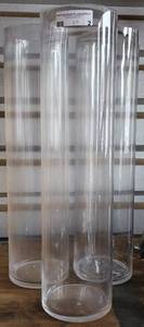 lot 2 image: LOT OF 3 LARGE CLEAR GLASS CYLINDER VASES IN STYLECOLORCONDITION SHOWN. EACH 23.5 H x 6 DIAMETER. (YOUR BID X 3)