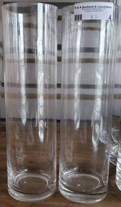 lot 4 image: LOT OF 2 CLEAR GLASS CYLINDER VASES IN STYLECOLORCONDITION SHOWN. EACH 14 H x 4 DIA. (YOUR BID X 2)