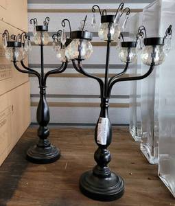 lot 6 image: LOT OF 8 BLACK TEALIGHT HOLDER CENTERPIECES WITH CLEAR ACRYLIC ACCENTS IN STYLECOLORCONDITION SHOWN. EACH 18H x 11.75 W. (YOUR BID X 8)