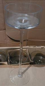 lot 35 image: LOT OF 6 RAISED CLEAR GLASS CANDLE HOLDERS IN STYLECOLORCONDITION SHOWN. EACH APPROX. 16 H x 5.5 DIA. (YOUR BID X 6)