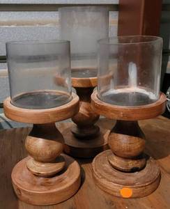 lot 47 image: SET OF 3 CANDLE HOLDERS IN STYLECOLORCONDITION SHOWN. (2) 10.25 H, (1) 12.25 H.