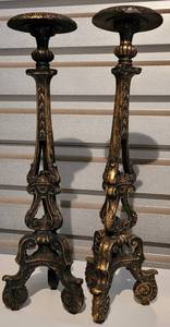 lot 54 image: LOT OF 2 DECORATIVE CANDLE HOLDERS WITH BOX IN STYLECOLORCONDITION SHOWN. EACH 23 HIGH. (YOUR BID X 2)