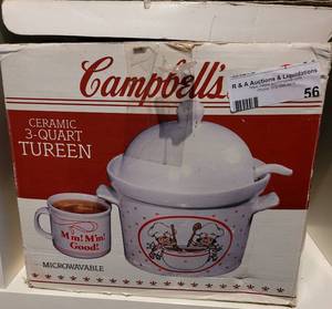 lot 56 image: CAMPBELLS CERAMIC 3-QUART TUREEN IN BOX AS SHOWN.