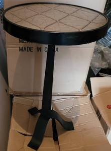 lot 58 image: LOT OF 2 DECORATIVE ACCENT TABLES WITH BOX IN STYLECOLORCONDITION SHOWN. EACH APPROX. 18 DIA x 23 H. (YOUR BID X 2)