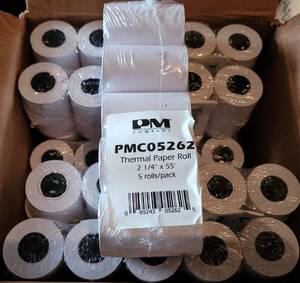 lot 88 image: BOX LOT OF BPA FREE THERMAL PAPER ROLLS PMC05262 AS SHOWN.