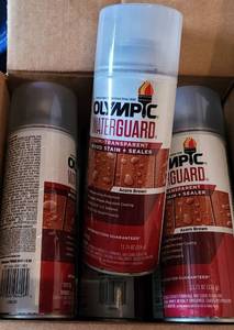 lot 90 image: LOT OF 6 NEW OLYMPIC WATERGUARD WOOD STAIN  SEALER IN ACORN BROWN COLOR AS SHOWN. (YOUR BID X 6)