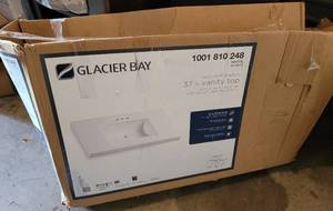 lot 105 image: GLACIER BAY 37 CULTURED MARBLE VANITY TOP #1001 810 248 AS SHOWN.