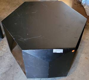 lot 109 image: HEAVY METAL HEXAGONAL TABLE IN STYLECOLORCONDITION SHOWN. APPROX. 27 W x 29 D x 16 H.