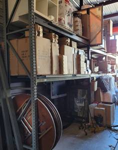 lot 119 image: 3 SECTION PALLET RACK AS SHOWN. EACH SECTION APPROX. 112 W x 30 D x 12 FT. H. (YOUR BID X 3) PLEASE NOTE PALLET RACKS WILL HAVE TO BE PICKED UP ON MONDAY, FEB. 22nd BETWEEN 1000 A.M. AND 100 P.M.