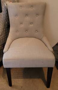 lot 129 image: UPHOLSTERED ACCENT CHAIR WITH WOODEN FRAME IN STYLECOLORCONDITION SHOWN. APPROX. 22.5 W x 19 D x 36 H.