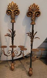 lot 131 image: LOT OF 2 WALL SCONCES  CANDLE HOLDERS IN STYLECOLORCONDITION SHOWN. EACH APPROX. 12 W x 36 H. (YOUR BID X 2)