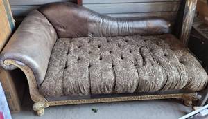 lot 168 image: SOFA WITH WOODEN FRAME AND UPHOLSTERED SEAT IN STYLECOLORCONDITION SHOWN. APPROX. 70 W x 37 D x 37 H.