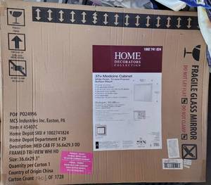 lot 179 image: HOME DECORATORS 37 MEDICINE CABINET IN UNOPENED BOX AS SHOWN.