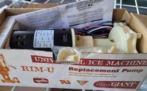 lot 185 image: UNIVERSAL ICE MACHINE REPLACEMENT PUMP RIM-U IN BOX AS SHOWN.