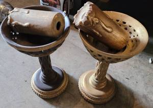 lot 211 image: LOT OF 2 DECORATIVE VASESCANDLE HOLDERS WITH BOX IN STYLECOLORCONDITION SHOWN. EACH APPROX. 13 H. (YOUR BID X 2)