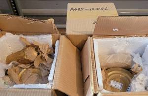 lot 215 image: LOT OF 3 DECORATIVE CANDLE HOLDER WITH BOX IN STYLECOLORCONDITION SHOWN. EACH APPROX. 13 H. (YOUR BID X 3)