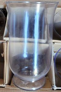 lot 244 image: LOT OF 5 CLEAR GLASS HURRICANE VASES D61187 AS SHOWN. EACH APPROX. 12 H x 6.75 DIA. (YOUR BID X 5)