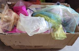 lot 246 image: BOX LOT OF CHAIR SASHES IN ASSORTED COLORS AS SHOWN. GENEROUS COUNT