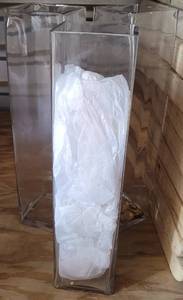 lot 265 image: LOT OF 3 SQUARED CLEAR GLASS VASES IN STYLECOLORCONDITION SHOWN. EACH APPROX. 19.5 H x 4.75 DIA. (YOUR BID X 3)