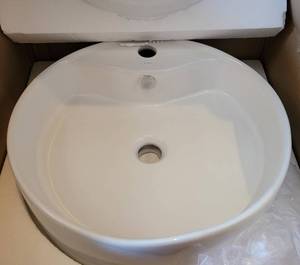 lot 288 image: KRAUS WHITE ROUND CERAMIC SINK KCV-142 IN BOX AS SHOWN.