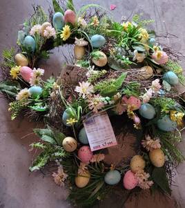 lot 295 image: LOT OF 3 SPRING EGG WREATHS WITH TAGS IN STYLECOLORCONDITION SHOWN. (YOUR BID X 3)