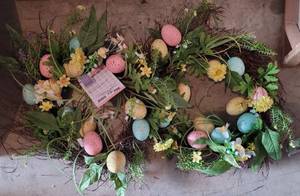 lot 296 image: LOT OF 2 SPRING EGG WREATHS WITH TAGS IN STYLECOLORCONDITION SHOWN. (YOUR BID X 2)