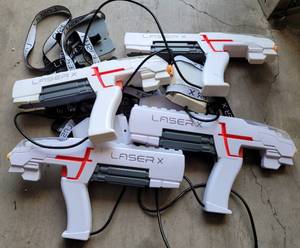 lot 308 image: LASER X 4 PLAYER LASER GAMING SET AS SHOWN.