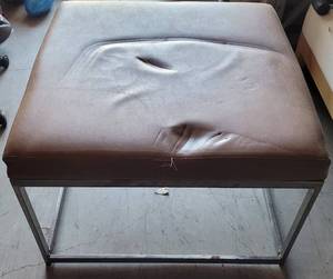 lot 355 image: METAL FRAME WITH LEATHER-LIKE TOP SEAT IN STYLECOLORCONDITION SHOWN. APPROX. 26 W x 26 D x 17.5 H.