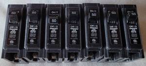 lot 360 image: LOT OF 7 SIZE 50 ELECTRICAL BREAKERS AS SHOWN. (YOUR BID X 7)